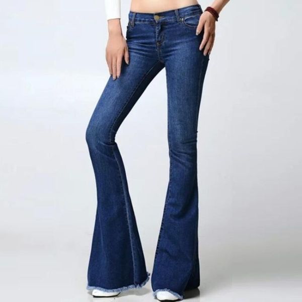 

jeans for women fashion flared jeans retro style bell bottom denim female woman street hem, Blue