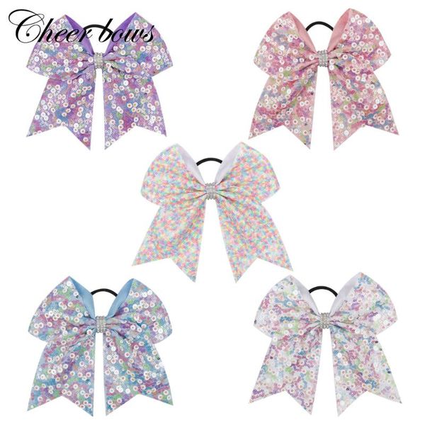 

hair accessories cheer bows for girls rainbow sequin with elastic band cheerleading ponytail holder, Slivery;white