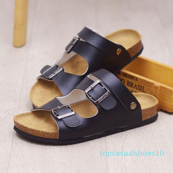 

new summer beach cork slippers sandals casual double buckle clogs sandalias women men slip on flip flops flats shoes t10, Black