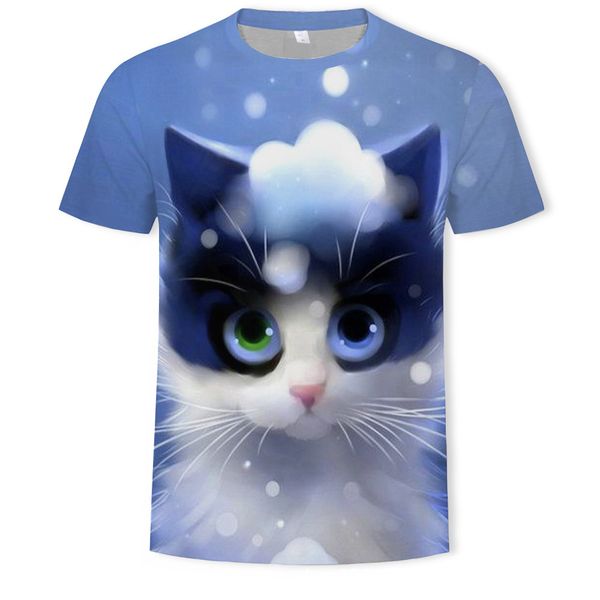 

menscartoon cat digital printing short sleeve t-shirt, White;black