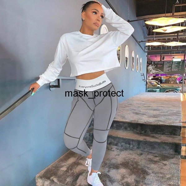 

2019 autumn new women's letter printing high waist hip leggings, Black;white