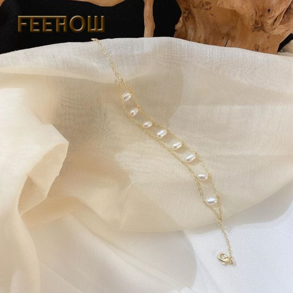 

feehow korean simulation pearl french baroque wild bracelet for women work shopping girl girlfriend birthday gift jewelry pb321, Black