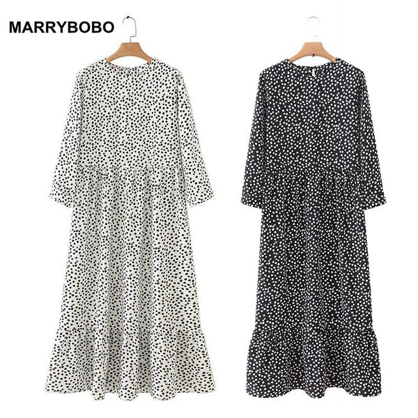 

summer autumn chiffon dress women dots print long maxi dress 2020 casual pleated three quarter sleeve chic party vestidos, Black;gray