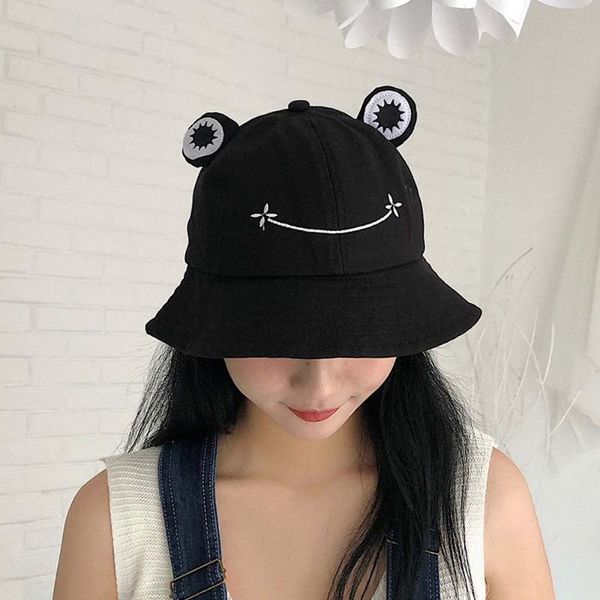 

cartoon frog embroidery fisherman hat summer men women outdoor casual travel cotton foldable fashion fisherman hat, Blue;gray