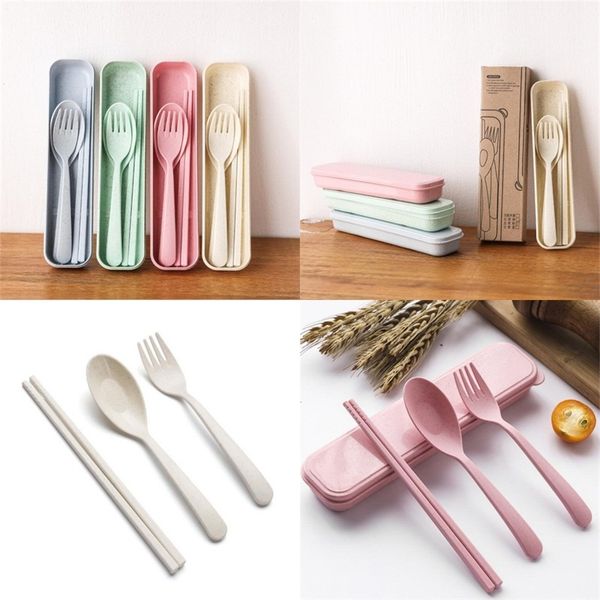 

3pcs a set spoon fork chopsticks cutlery sets camping tableware child colorful dinnerwares outdoor clean good 1 2lla e2