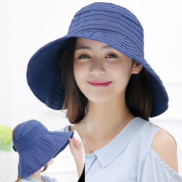 

summer women large brim sun hat solid outdoor beach cap for women striped breathable uv protection caps casual floppy hats, Blue;gray