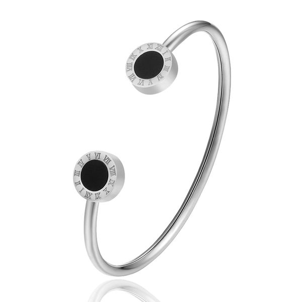 

2020 natural black shell roman numerals bangle for women rose gold color titanium steel bracelet, Golden;silver