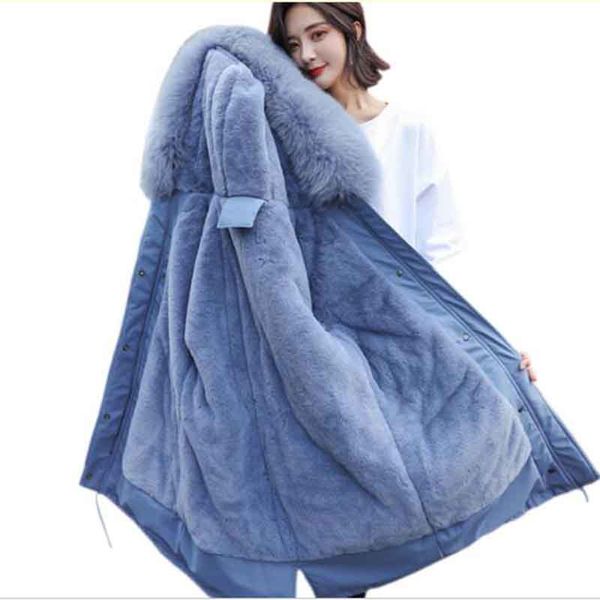 

2020 cotton liner warm coat and waterproof jacket women plus size slim long coat female winter big fur hooded parka mujer coats, Black