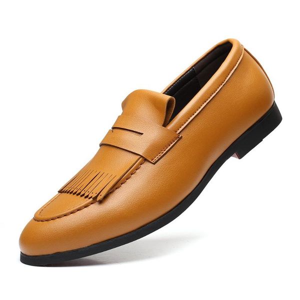 

errfc fashion mens yellow casual comfort shoes round toe tassel slip on british leisure pu leather shoe man office leisure 38-48, Black