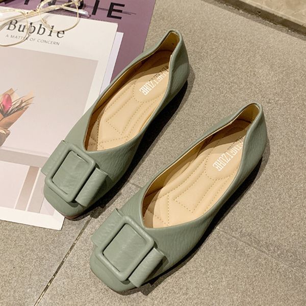 

deat 2020 new autumn fashion casual solid color square toe shallow buckle strap bottom soft single shoes women se662, Black