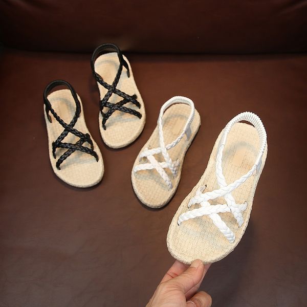 

2020 new korean style girls' fashion all-match princess shoes medium and large children's woven roman sandals and sandals shoes, Black;red