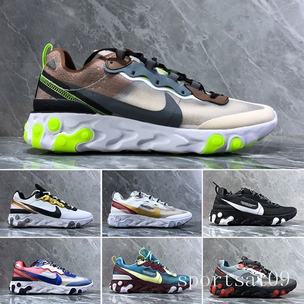 

2019 react element 87 55 кроссовок для мужчин, женщин белой черного royal оттенок desert sand designer дышащей sports размер тапки 36-45 mi5, Black