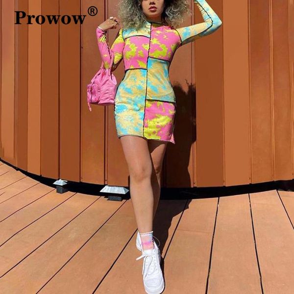 

casual dresses long sleeve patchwork tie dye print y2k mini dress fall clothes for women o-neck egirl street fashion short autumn, Black;gray