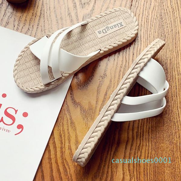 

weaving slippers women's sandals casual beach outdoor shoes roman flat chaussures femme slippers women flip flops pantuflas c01, Black