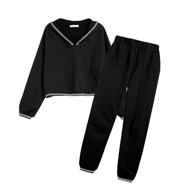

ropalia autumn loose simple solid color hooded sweater casual slim pants 2 pcs piece sweatshirts sporting suit female, White