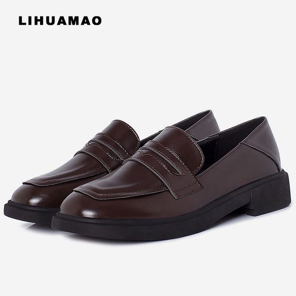 

lihuamao classic penny loafers for women slip on mules square toe casual shoes work shoes outdoor walking footwear brown, Black