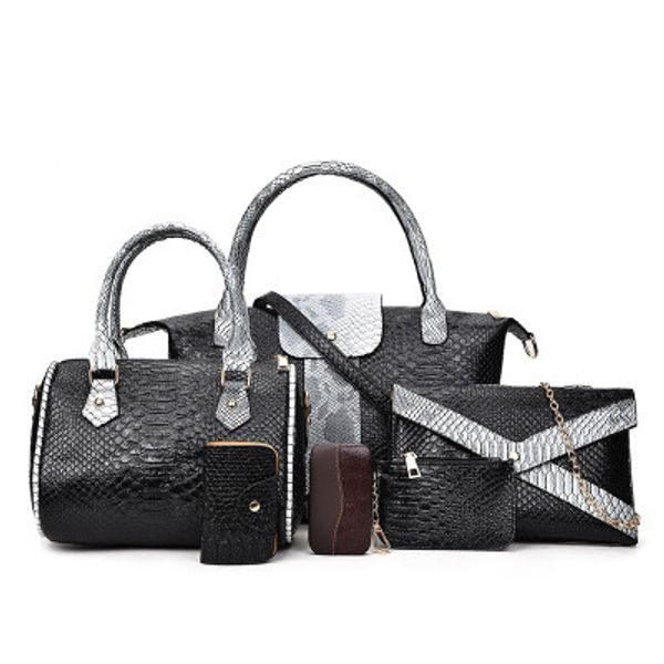 

new female six-piece one-shoulder bag handbag alligator print bag, White