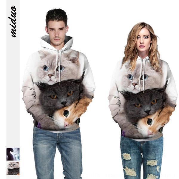 

cat digital printed women's long-sleeved hooded sweater fashion brand suit baseball uniform autumn and winter couple baseball suit, Black