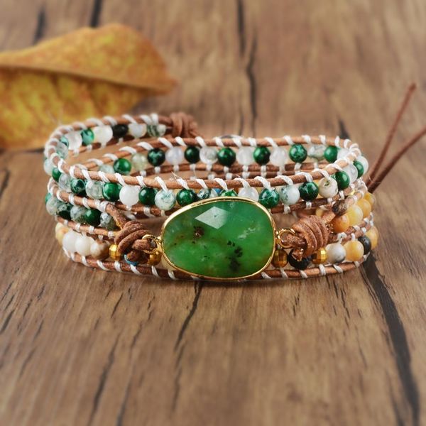 

chrysoprases женщины wrap браслет натуральный камень 3 раз кожа ремешок браслеты зеленый jades мульти слои из бисера браслет dropship, Golden;silver