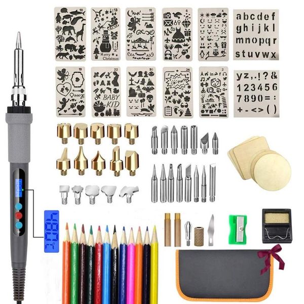 

75pcs дровяной комплект, дровяная инструмент с жк-дисплеем регулируемая температура пайки дровяная pen, выбивая / carving