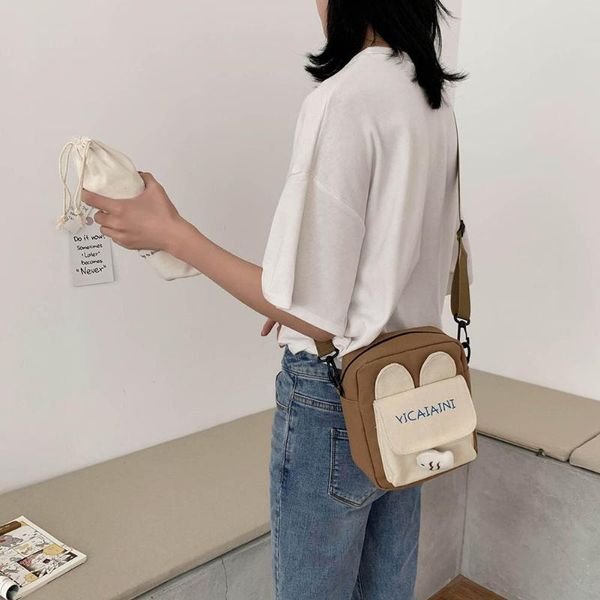

fashion meow cat ear canvas messenger bag women girls simple storage handbag shoulder cartoon cute cat bag tote
