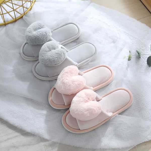 

ladies fall/winter indoor slippers cute love slippers furry home warm non-slip cotton furry slides, Black