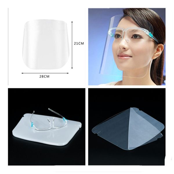 

2020 hd transparent pet plastic protective masks oil-splash proof anti-fog face shield with sponge factory wholesale price reuseable