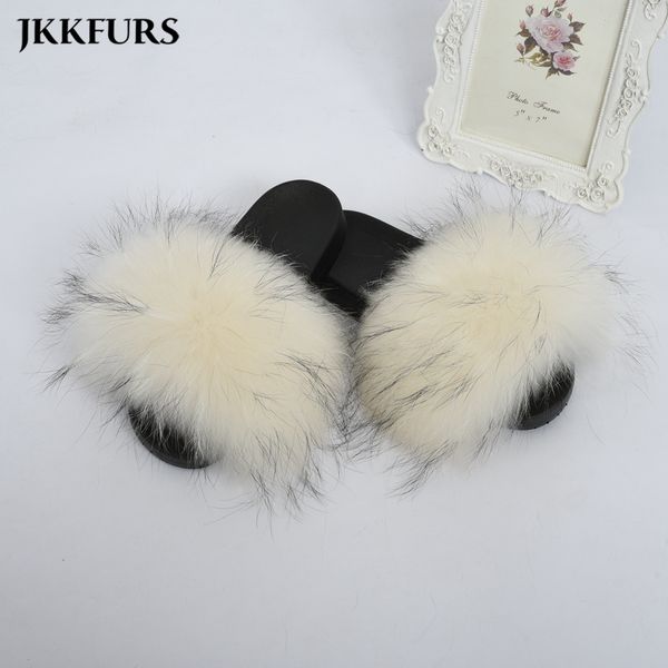 

jancoco luxury енот бич широкий с слайды трусы мода женщин real fur тапочки, Black