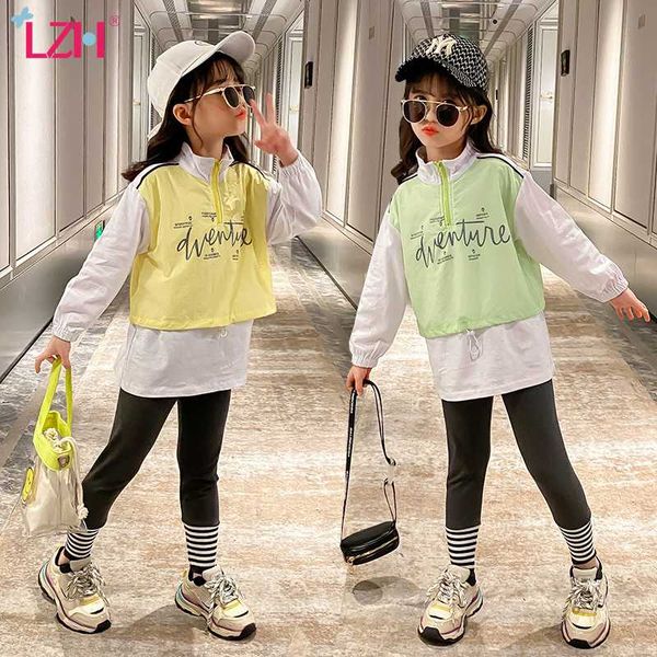 

lzh девушка осень одежда 2020 мода письмо печати костюма дети neckline zipper одежда kid качество costum девушка set хит цвета, White