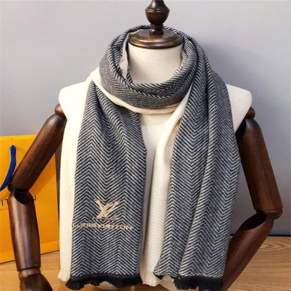 

wool blended material scarf for men and women long pattern design scarf size 180x70cm. no box, Blue;gray