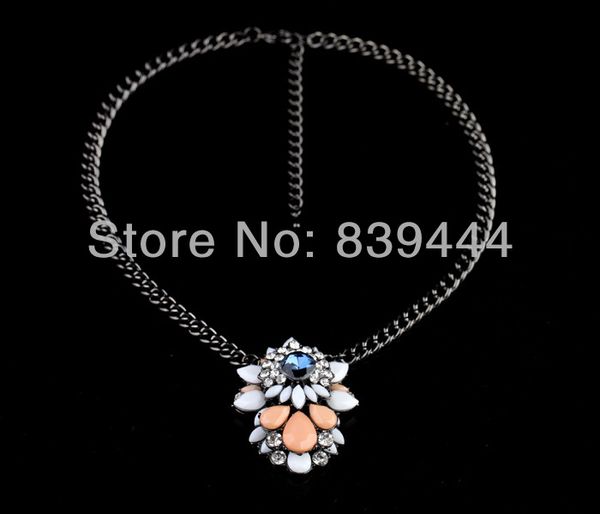 

retro jewelry crystal tear flower color necklace, Silver