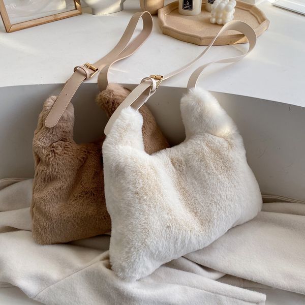 

luxury faux fur bags for women white handbag winter soft plush pink shoulder bag fashion female tote bag zd1448