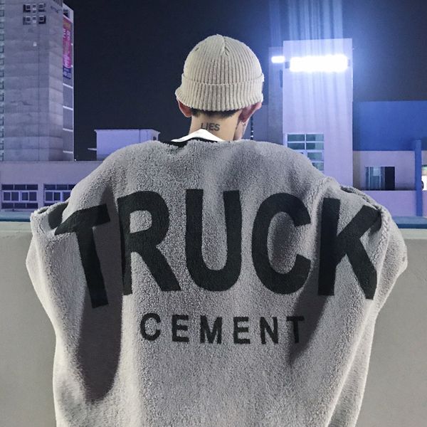 

2019 autumnand winter new products behind the big letters printed thick pullover lamb lamb casual hooded shirt, Black