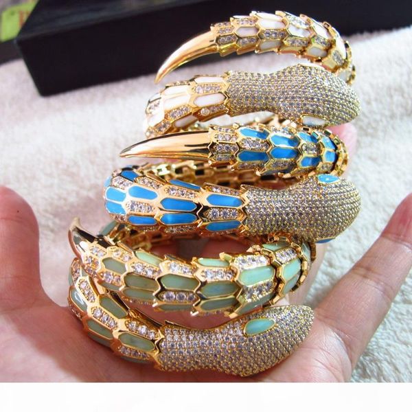 

fashion new cubic zirconia paved enamel animal cuff bangle 18k gold plated bracelets for women, Black