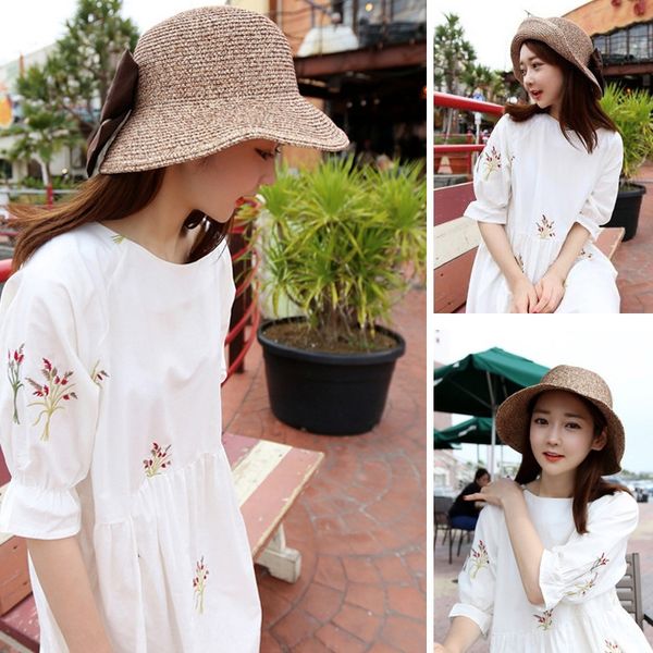 

dz0015 korean butterfly straw fashion big bow split sun holiday sunscreen summer sun hat big straw hat, Blue;gray