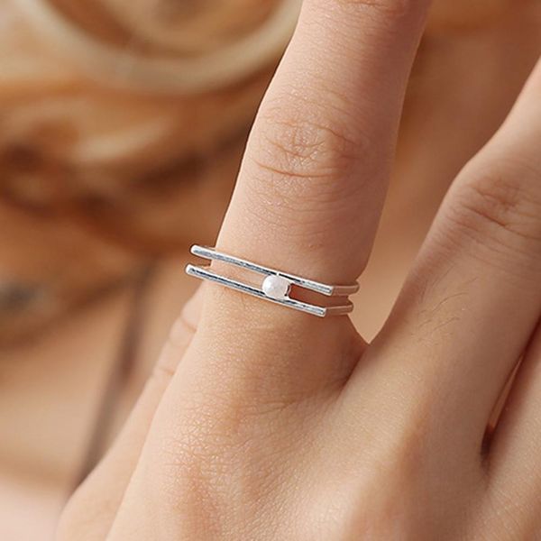 

woman jewelry fashion simple open geometric parallel double line ring personality female flower rings wedding rings for women, Silver