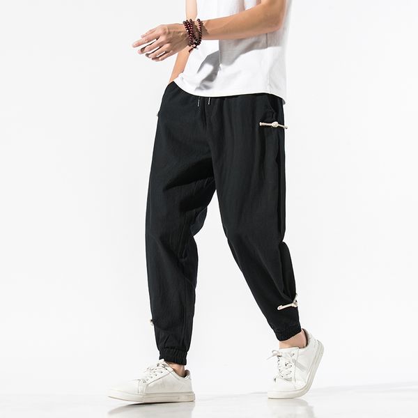 

streetwear шаровары мужчины хлопок лен 2020 новая workout bottom традиционная китайская мужская одежда брюки dropshipping, Black