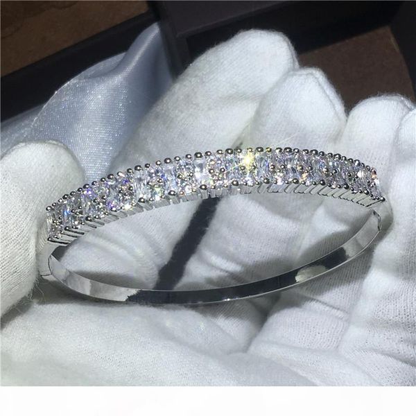 

2017 fashion baguette cuff bridal bracelet diamond s925 silver filled engagement bangle for women wedding accessaries, Golden;silver