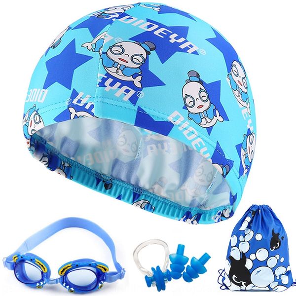 

nbe3k children's girls cute cartoon princess long goggles cap caphair ear protector children and boys cloth swimming cap swimming goggl