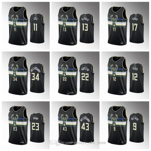

milwaukee bucks men black jersey giannis antetokounmpo brook lopez wesley matthews ersan ilyasova hill bledsoe bender online, Black;red