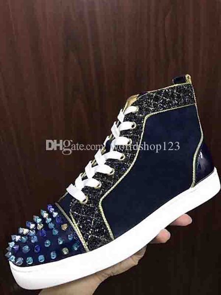 

high red bottom shoes spikes casual flats for men and women party wedding luxey designer sneakers spikes casual eu35-46, Black