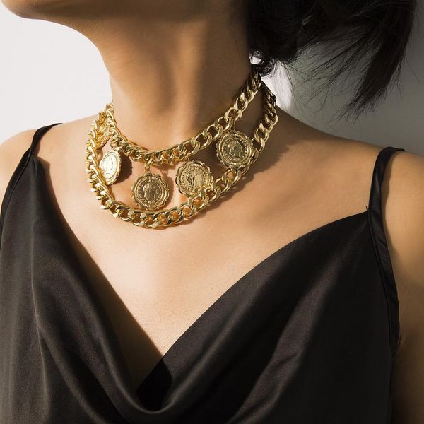 

punk big coin pendant thick chains fashion jewelry, Golden;silver