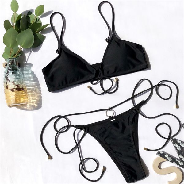 

selling ladies two piece black lace up bikini swimsuit swimming, White;black