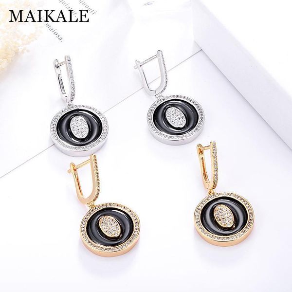 

maikale роскошные серьги корейский круглый черный керамические серьги цирконий золото серебро большой падение серьги для женщин шарма подарк, Silver