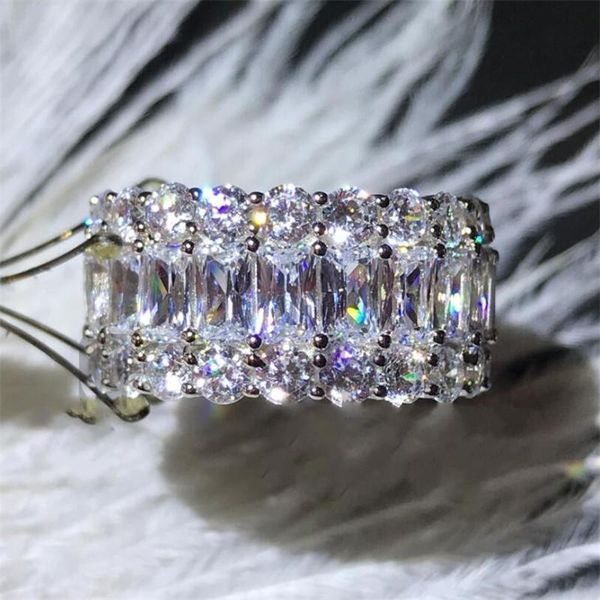 

victoria luxury jewelry 925 sterling silver princess cut white z cz diamond gemstones eternity women wedding engagement band ring gift, Slivery;golden