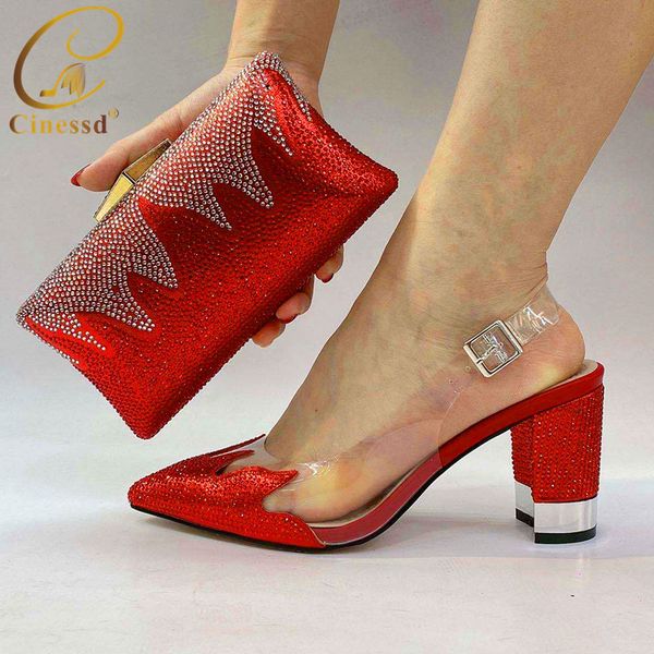 

new fashion african shoes and bag set for party women shoes and bag set decorated with rhinestone luxury women, Black