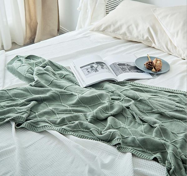 

cotton knitted blankets sofa blanket line lattice leisure household soft decoration home textiles
