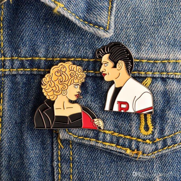 

movie grease sandy and danny hard enamel pin set brooches pins badges lapel pin sete, Gray