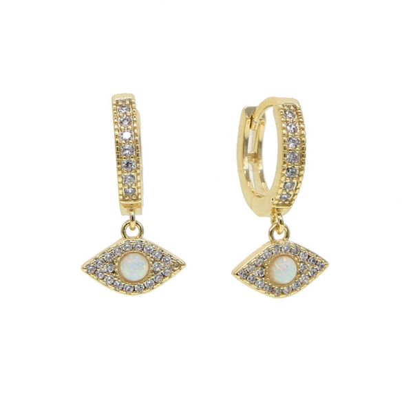 

2019 minimal delicate fashion turkish evil eye earring jewelry white fire opal cz paved gold filled vermeil lucky dangle earring, Silver