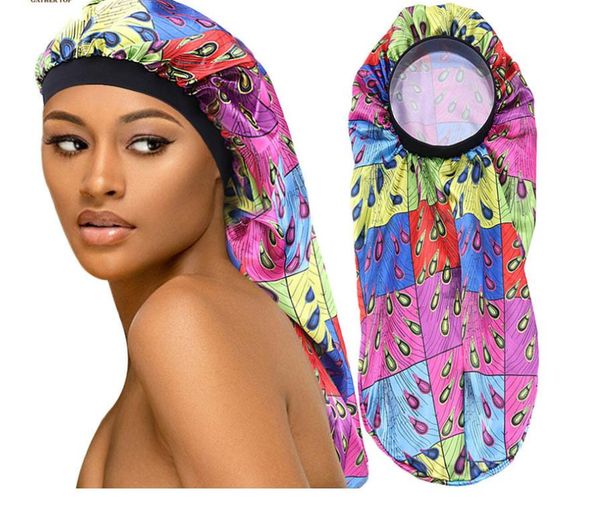 

новый имитируют сатин bonnet sleep cap long bonnet для плетенки высокого качества женщин африканского floral печататься шелковистый волос сы, Blue;gray